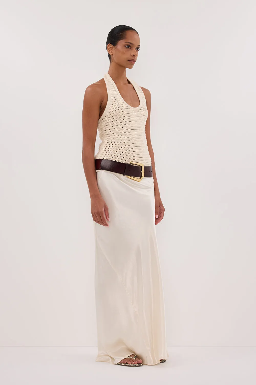 Dissh GINA CREAM HALTER CROCHET TOP