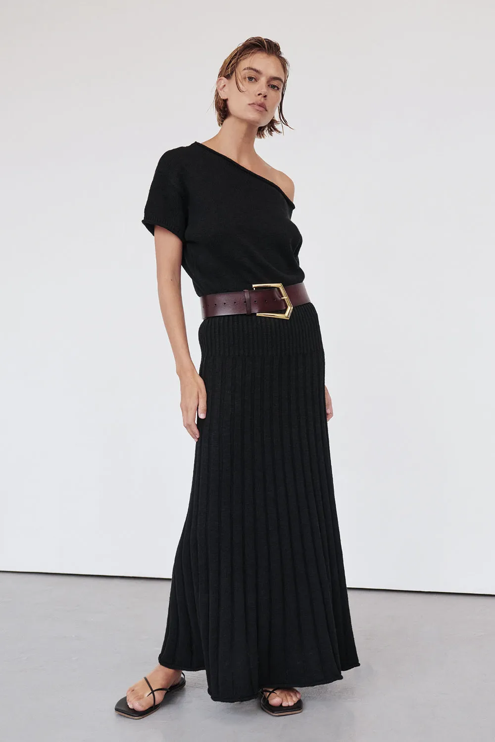 Dissh RICK BLACK ASYM KNIT MIDI DRESS