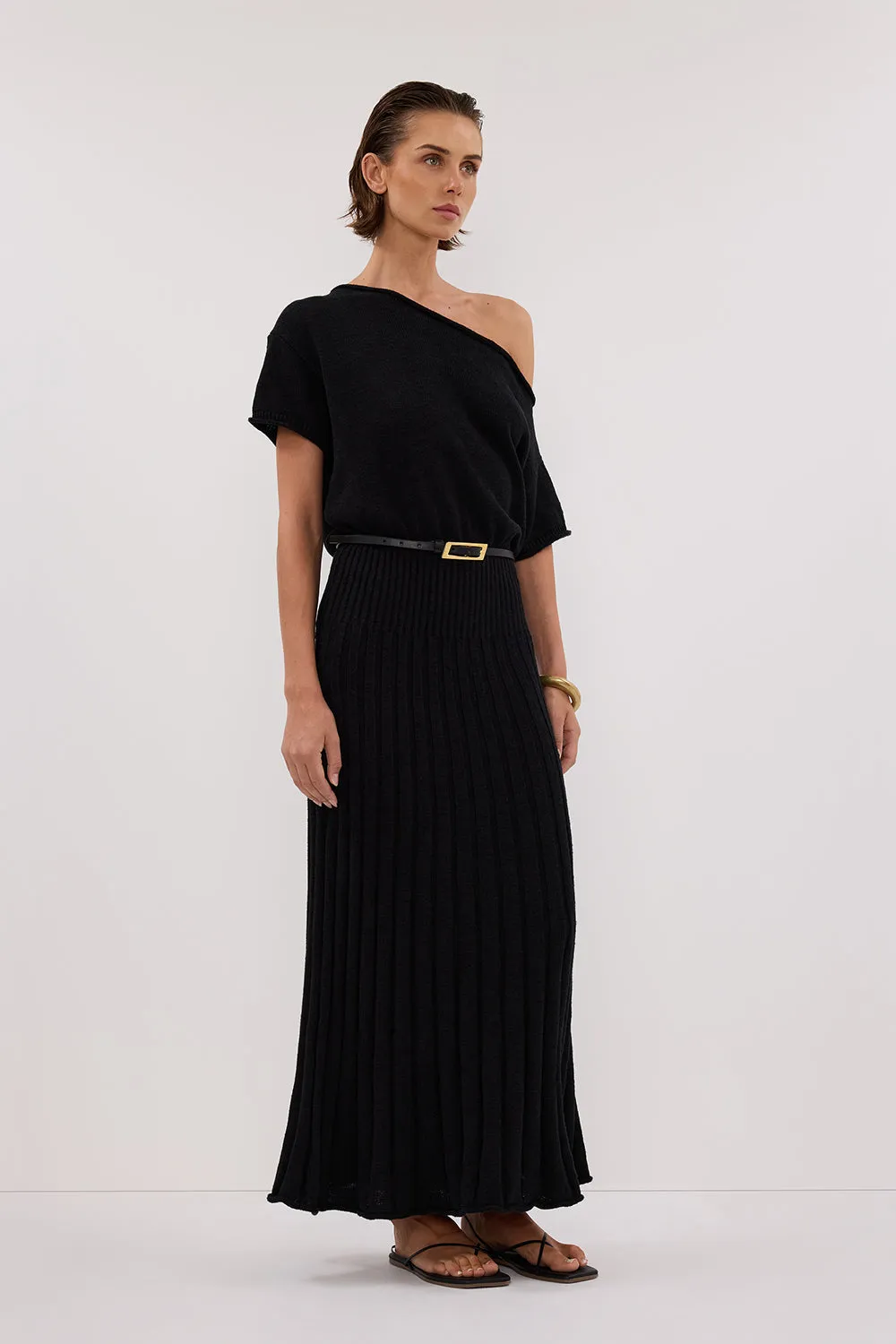 Dissh RICK BLACK ASYM KNIT MIDI DRESS