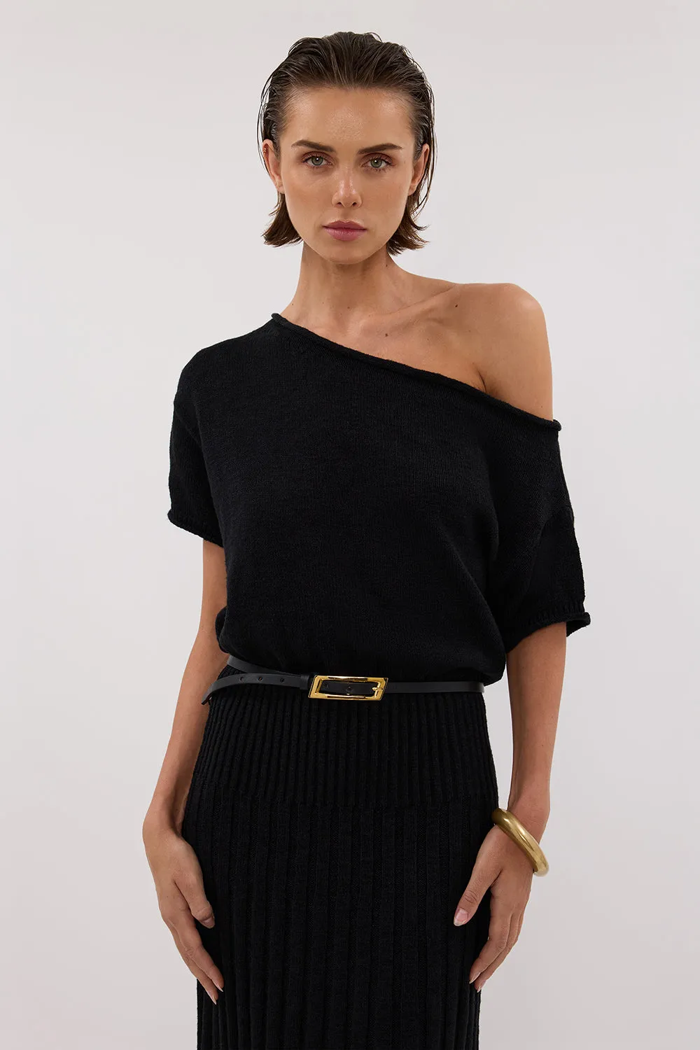 Dissh RICK BLACK ASYM KNIT MIDI DRESS